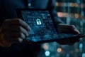 Cybersecurity and Digital Data Protection with a Padlock Icon on a Futuristic Digital Interface Display Royalty Free Stock Photo