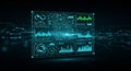 Futuristic digital interface displaying a variety of data visualizations Royalty Free Stock Photo