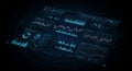 Futuristic digital interface displaying various data visualizations and analytics. Royalty Free Stock Photo