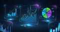 Futuristic digital interface displaying various data visualizations Royalty Free Stock Photo