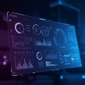 A futuristic digital interface displaying various data visualizations, including bar Royalty Free Stock Photo