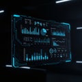 Futuristic digital interface displaying various data visualizations, including bar graphs Royalty Free Stock Photo