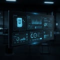 Futuristic digital interface displaying various data visualizations, including graphs, Royalty Free Stock Photo