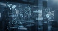 A futuristic digital interface displaying various data visualizations, including world Royalty Free Stock Photo