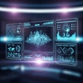Futuristic digital interface displaying a virtual cityscape in a 3D Royalty Free Stock Photo