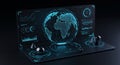 A futuristic digital interface displays a 3D holographic globe centered on a virtual Royalty Free Stock Photo