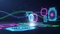 Futuristic Digital Interface Elements with Neon Accents and Particles technology Royalty Free Stock Photo