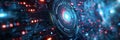 The futuristic digital interface features a glowing core and intricate circuitry design Royalty Free Stock Photo