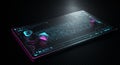 A futuristic digital interface features a transparent rectangular screen embedded with Royalty Free Stock Photo