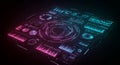 A futuristic digital interface featuring an array of data visualizations. Centralized Royalty Free Stock Photo