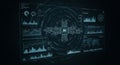 Futuristic digital interface featuring a central \