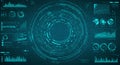 Futuristic digital interface featuring a central circular design with rotating segments, Royalty Free Stock Photo