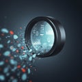 A futuristic digital interface featuring a circular device displaying various data Royalty Free Stock Photo