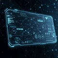 Futuristic digital interface featuring a complex array of data visualizations, glowing in Royalty Free Stock Photo