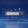Futuristic digital interface featuring a 3D search bar set against a blue background. Royalty Free Stock Photo