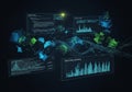 Futuristic digital interface featuring data visualizations Royalty Free Stock Photo