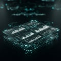 Futuristic digital interface featuring floating transparent screens displaying various Royalty Free Stock Photo