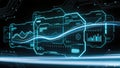 Futuristic digital interface with glowing graphs and data visualizations for technology concepts Royalty Free Stock Photo