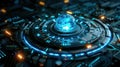 Futuristic Technology Core with Glowing Sphere, Data Processing, and Advanced Circuitry Royalty Free Stock Photo