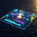 Futuristic digital interface featuring holographic elements on a dark Royalty Free Stock Photo