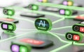 Futuristic digital interface featuring interconnected nodes representing AI agents Royalty Free Stock Photo