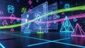 Futuristic Digital Interface with Geometric Shapes and Neon Lines technology data Royalty Free Stock Photo