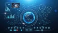 Futuristic digital interface with global data visualization and analytics Royalty Free Stock Photo