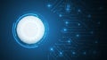 A futuristic digital interface with glowing blue circuits and a central circular tech element, representing innovation, data flow Royalty Free Stock Photo