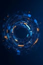 Futuristic digital interface glowing blue circular elements cyber technology concept advanced AI driven system network