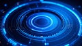 Futuristic digital interface with glowing blue circular elements and data visualization. Royalty Free Stock Photo