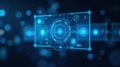 A futuristic digital interface with glowing blue elements. The design features circular patterns and data points Royalty Free Stock Photo