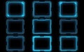 Futuristic digital interface with glowing blue frames arranged in a grid against a dark background for design Royalty Free Stock Photo