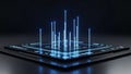Futuristic Digital Interface with Glowing Blue Light Beams and Data Visualization technology Royalty Free Stock Photo
