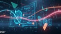 Futuristic Digital Interface with Glowing Blue and Orange Geometric Shapes and Data Streams Keywords: technology, futuristic, Royalty Free Stock Photo