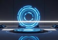 Futuristic digital interface with glowing blue rings and holographic elements Royalty Free Stock Photo