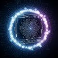 Futuristic digital interface with a glowing circuitry pattern depicting Royalty Free Stock Photo