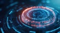 Futuristic digital interface with glowing circular data visualization. Generative AI