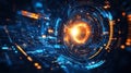 Futuristic digital interface with glowing circular elements and vibrant colors., ai generative Royalty Free Stock Photo
