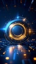 Futuristic Digital Interface with Glowing Concentric Circles and Data Streams Royalty Free Stock Photo