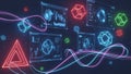 Futuristic digital interface with glowing geometric shapes and data visualizations technology Royalty Free Stock Photo