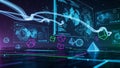 Futuristic Digital Interface with Geometric Structures and Data Streams image photo Royalty Free Stock Photo