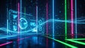 Futuristic digital interface with glowing neon lights and data streams abstract artificial intelligence Royalty Free Stock Photo