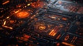 Futuristic Technology Interface with HUD Elements and Glowing Orange Light Royalty Free Stock Photo