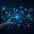 Futuristic digital interface with hand interaction and glowing orb Royalty Free Stock Photo