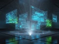Futuristic digital interface with holographic data visualization and interactive elements Royalty Free Stock Photo