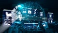Futuristic Digital Interface with Holographic Displays Featuring AI Technologies, Data Visualization, and Interactive Royalty Free Stock Photo
