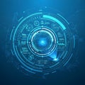 A futuristic digital interface with holographic elements and glowing blue accents Royalty Free Stock Photo