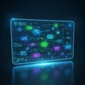 Futuristic digital interface with holographic elements and neon colors Royalty Free Stock Photo