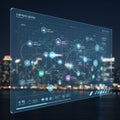 Translucent screen displays interconnected icons and data points Royalty Free Stock Photo