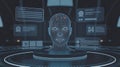 Futuristic digital interface with human face and data visualization elements Royalty Free Stock Photo